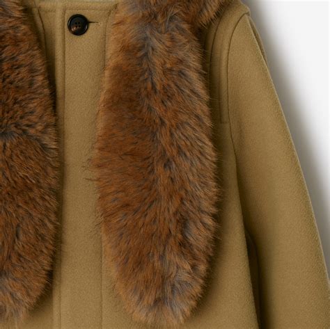 burberry faux fur|Burberry camel duffle coat.